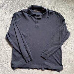 Mens Large 5.11 Tactical Professional Long Sleeve Polo Shirt Navy Blue 3 Button